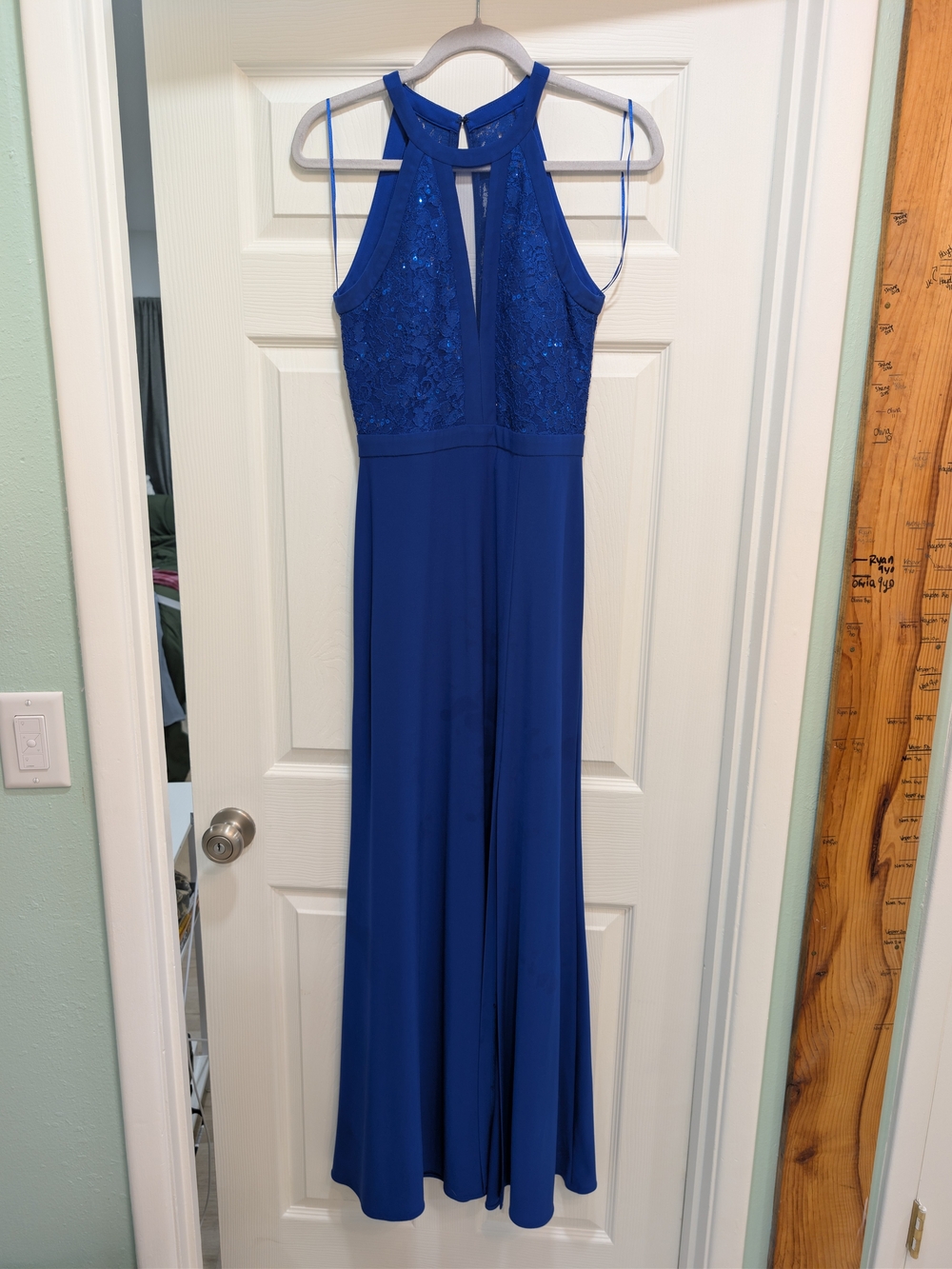 Royal Blue One-Shoulder Lace Evening Gown